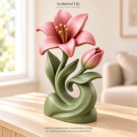 Lily Sculpture STL File | 3D Printable Floral Figurine (Digital Download)
