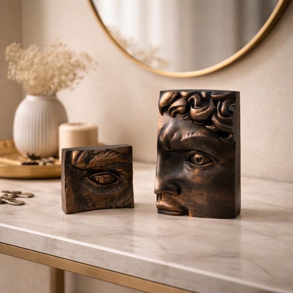 Abstract Face Sculpture Set Unique Face Art, Office Shelf Decor, 18x12 cm