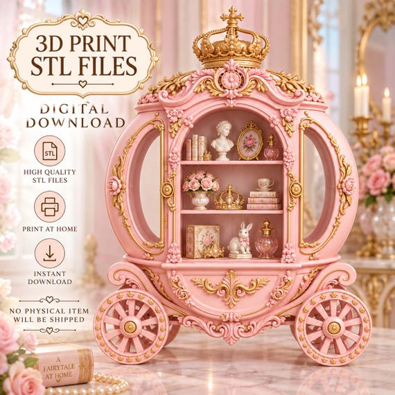 Royal Carriage Cabinet STL File, Rococo Dollhouse Furniture, Fairytale Display (Digital Download)