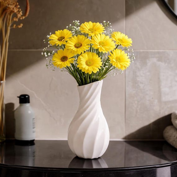 White Twisted Stone Vase – Small Modern Minimalist Decorative Accent