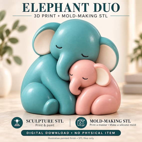 Mother-Baby Elephant STL Bundle | 3D Print & Mold-Making Files (Digital Download)