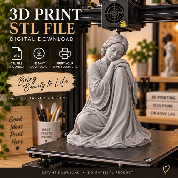 Serene Woman Figurine STL Bundle, 3D Print + Mold Making Files (Digital Download)