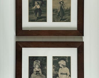 Vintage Framed Victorian Child Portrait Prints Set | Pair of Decorative Wall Art Pieces