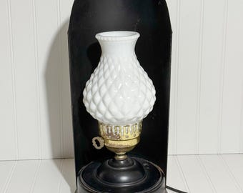 Vintage Electric Hurricane Accent Lamp with Milk Glass Shade | Colonial Style Wall or Table Light
