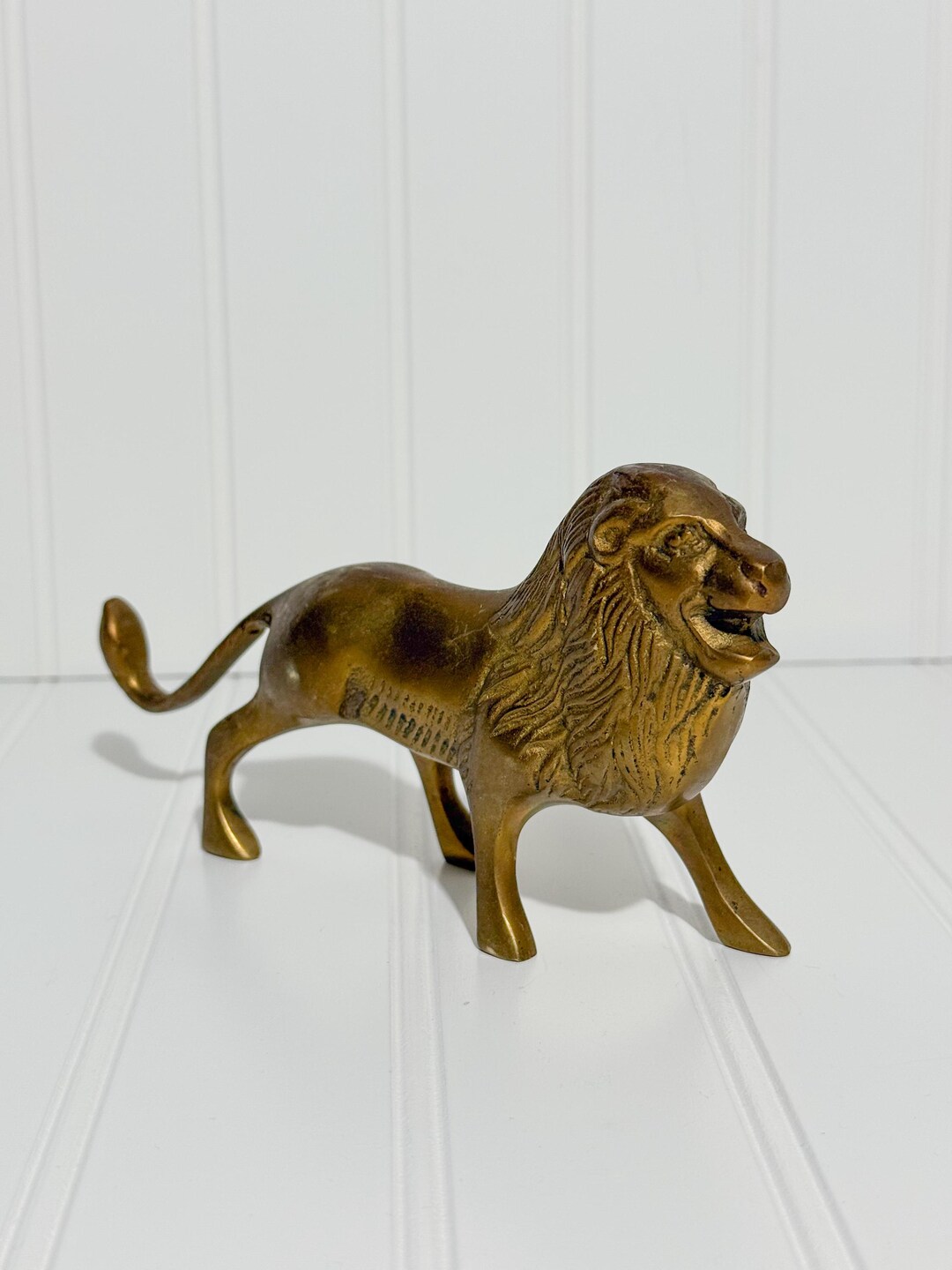 Vintage Solid Brass Lion Figurine | Hollywood Regency Shelf Accent ...