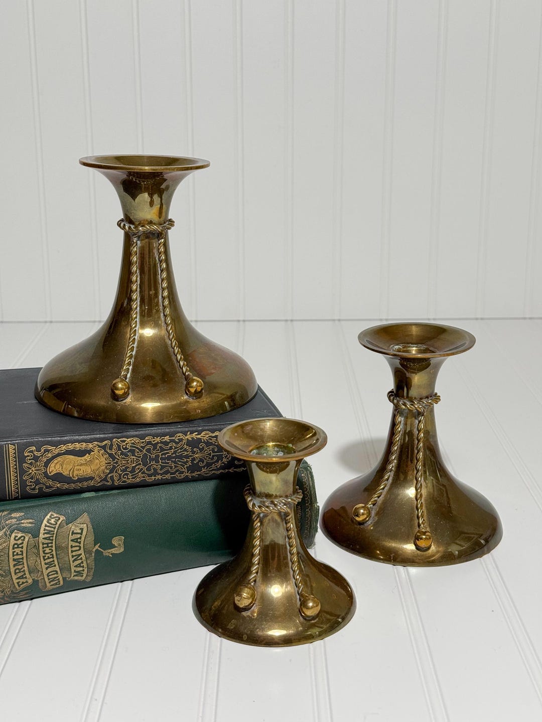 Vintage Brass Candlestick Trio | Set of 3 Candle Holders | MCM Brass ...