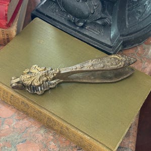 Vintage Solid Brass Fleur De Lis Nutcracker | Ornate Handheld Walnut Cracker | European Kitchen Tool