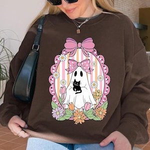 Retro Halloween Cat Ghost Png, Girly Halloween Png, Fall Png, Halloween Png, Spooky Season Png, Pumpkin Halloween, Spooky Mama png