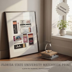 Florida State College Bar Print – Tallahassee Matchbox Series Wall Art | FSU Alumni Gift, Home Bar Decor, Seminoles Graduation Present