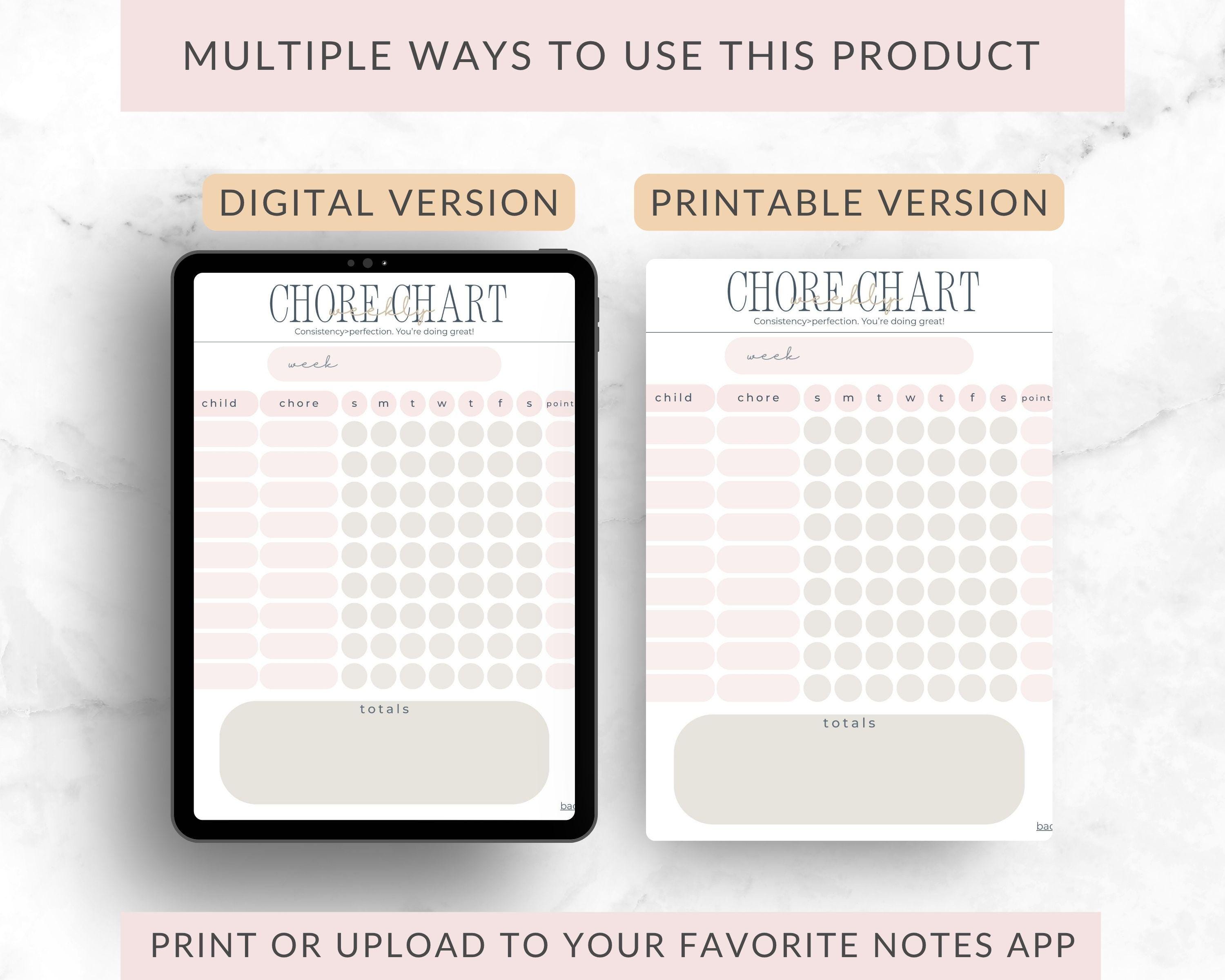 Weekly Chore Chart Printable for Kids: Family Task Tracker (digital ...