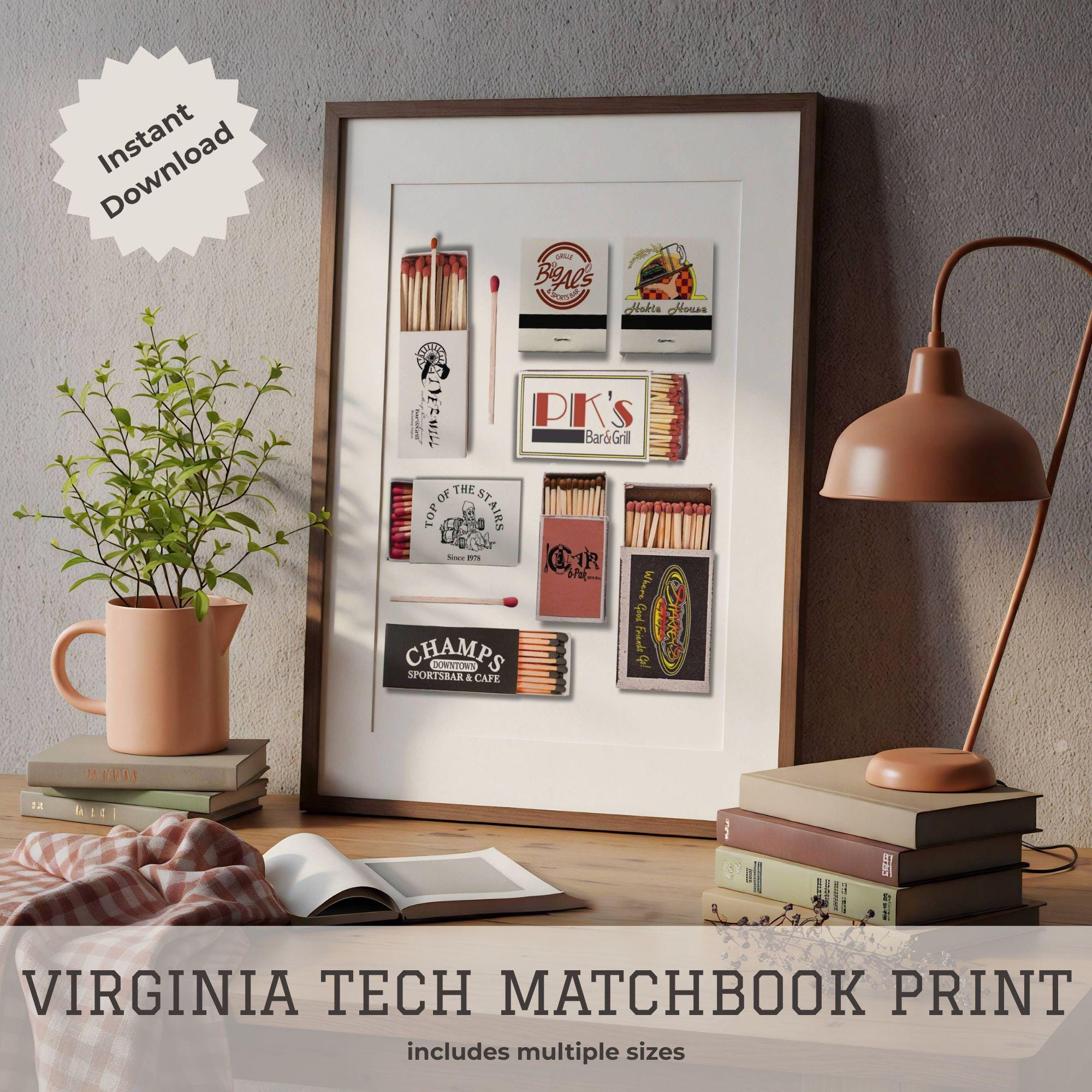 College Town Bar Matchbook Art Print – Virginia Tech – Digital