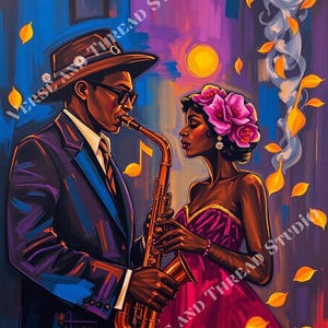 Harlem Jazz Romance Printable Wall Art – Art Deco Black Culture Digital Download – 1920s Harlem Renaissance Soulful Home Decor