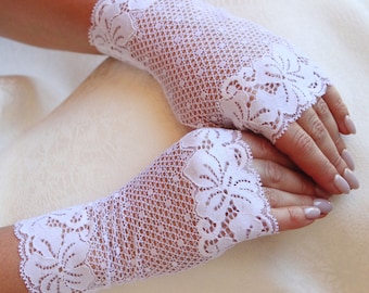 Wedding Gloves. Bridal Gloves. Baptism Gloves. Fingerless gloves. Milky White Lace Gloves. Stretch Lace Gloves. Ready to ship.