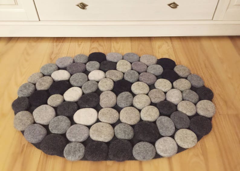 Unique Hand Made Felt Stone Rug. Wool Rug. Gray Shades . Oval Etsy