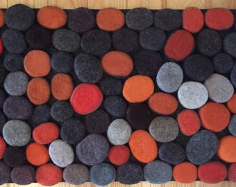 Felt stone rug / bath mat super soft with soft core  3D multicolor in Orange/Gray shades . Made To Order.