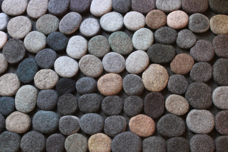 Hand made Rug. Wool Felt Pebbles. Multi color. Gray shades . Etsy