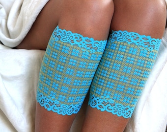 Lace Boot Cuffs in  bright turquoise, Faux Leg Warmers, or Boot Toppers. Ready to ship.