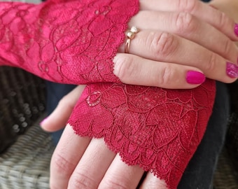 Red Lace Fingerless Gloves – Steampunk Goth Stretch Lycra