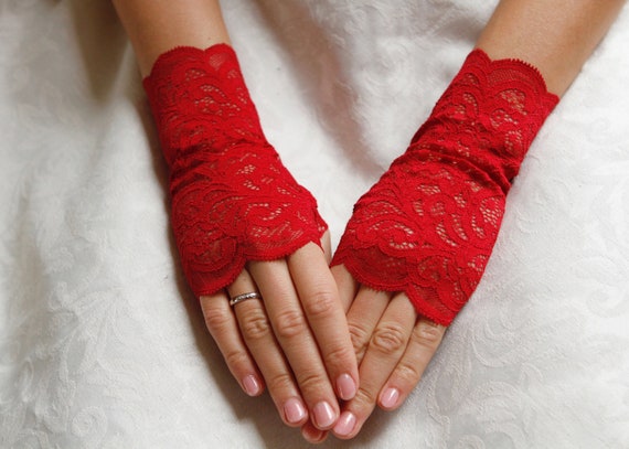 Lace Gloves in Red. Red Fingerless Gloves. Ready to ship. Fingerless lace gloves. Gift for Her