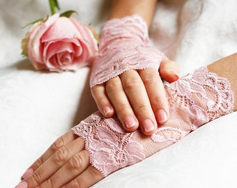 Lace Gloves for Women and Teens in Light Pink. Ready to ship.
