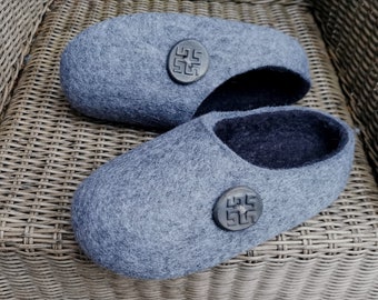 Hand Made. Felted Wool Slippers.  Gray/ Black  Inside. Home Shoes. Gift For Him. Made to order.