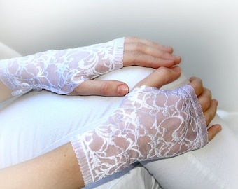 White Lace Fingerless Wedding Gloves, Bridal Accessories