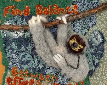 Find Balance Needle felted sloth MUD Pi Framed wall art