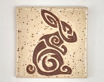 Chocolate Rabbit Arts and Crafts Handmade Decorative 4"x4" MUD Pi tile