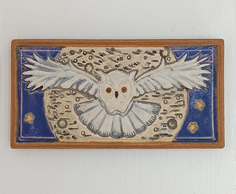 Night Owl Arts and Crafts MUD Pi handmade 4x8 ceramic tile image 2
