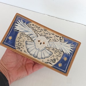 Night Owl Arts and Crafts MUD Pi handmade 4x8 ceramic tile image 1