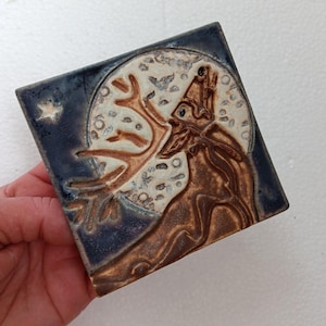 Stag 4x4 Arts and Crafts MUD Pi Decorative Handmade Ceramic tile