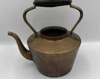 Vintage Copper Tea Kettle Wooden Handle Aged Patina No Lid Decorative