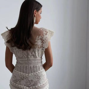 Cream Lace Dress: Vintage Embroidered Mother of Bride Gown