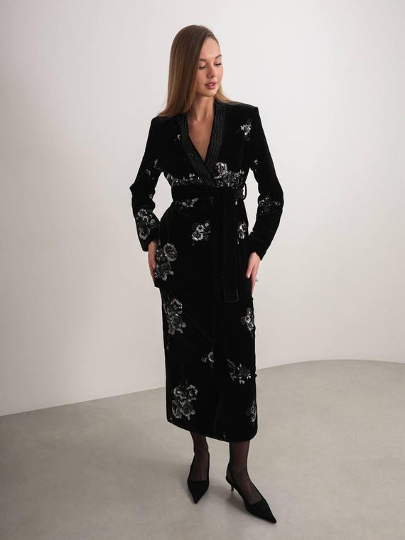 Black Velvet Suit for Women, Velvet Jacket and Skirt Set, Evening Formal Occasion Outfit