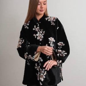 Black Velvet Jacket with Sequin Embroidery