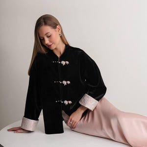 Black Velvet Asian Style Jacket – Women Chinese Oriental Kimono