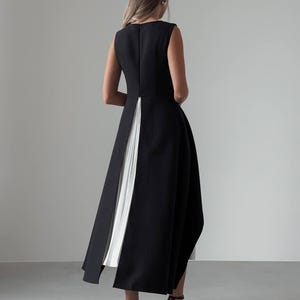 Black White Cocktail Dress – High-Low Pleated Contrast Skirt Evening Outfit