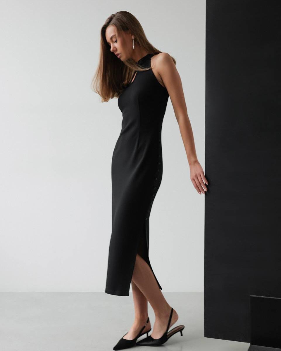 Black Midi Dress - Formal Classy Evening Outfit, Special Occasion Dress