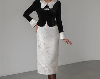 Vintage Inspired Velvet Midi Dress – Retro Chic Long Sleeve Evening Dress