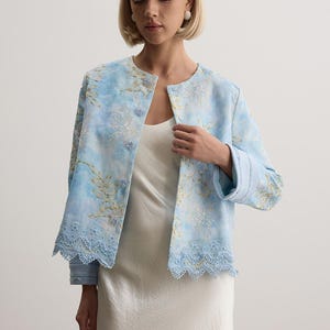 Blue Embroidered Jacket for Women, Formal Wedding Guest Cover Up, Mother of the Bride Outfit