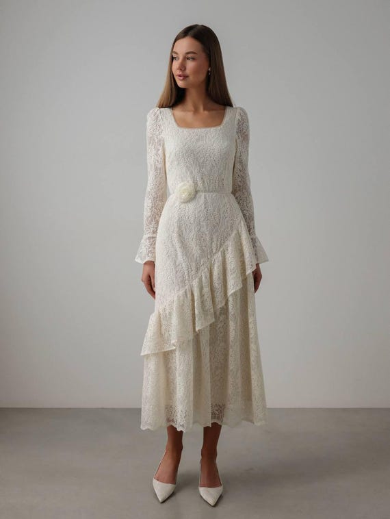 White Lace Dress - Special Occasion Rehearsal Dinner Mother of the Bride Dress