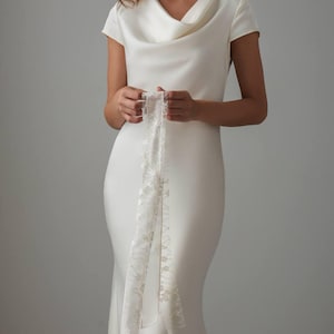 Cream Satin Midi Dress with Cap Sleeves, Minimalist Wedding Guest Dress, Elegant Bridesmaid Gown, Romantic Rehearsal Dinner Dress