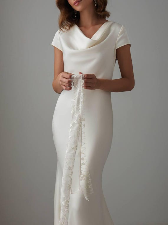 Ivory Satin Maxi Dress: Elegant Cowl Neck Wedding Guest Gown Ivory Satin Maxi Dress: Elegant Cowl Neck Wedding Guest Gown