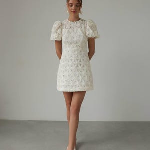 poofy white mini dress Emerson Puff Sleeve White Mini Dress American Threads Women's Clothes