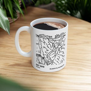 Grand Canyon National Park Ceramic Mug, Hand Drawn White Coffee Cup for National Park Fans and Outdoor Enthusiasts, Gift for Hikers and