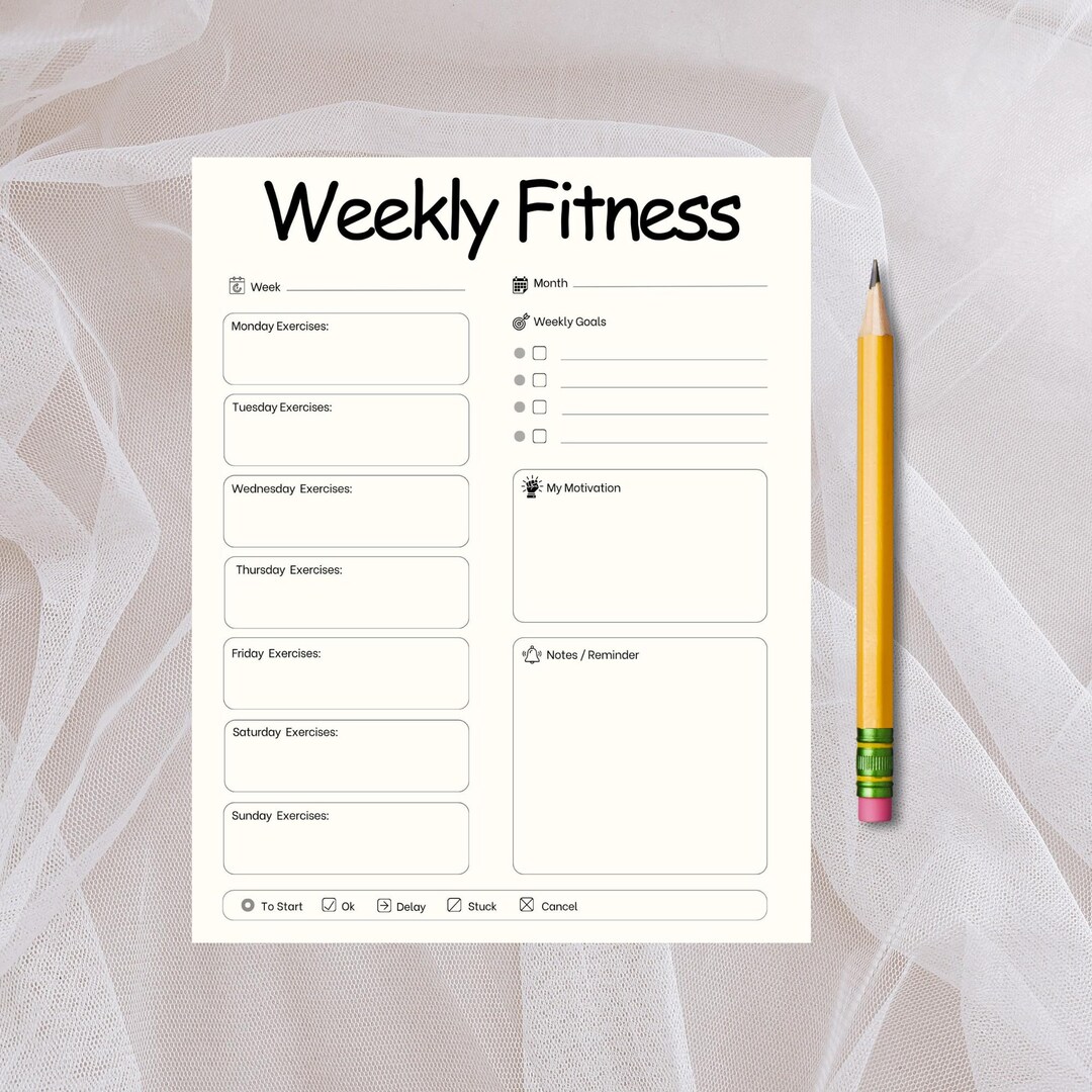Weekly Fitness Planner Printable | A4 Workout Tracker PDF | Minimalist Exercise &amp; Goal Log ...
