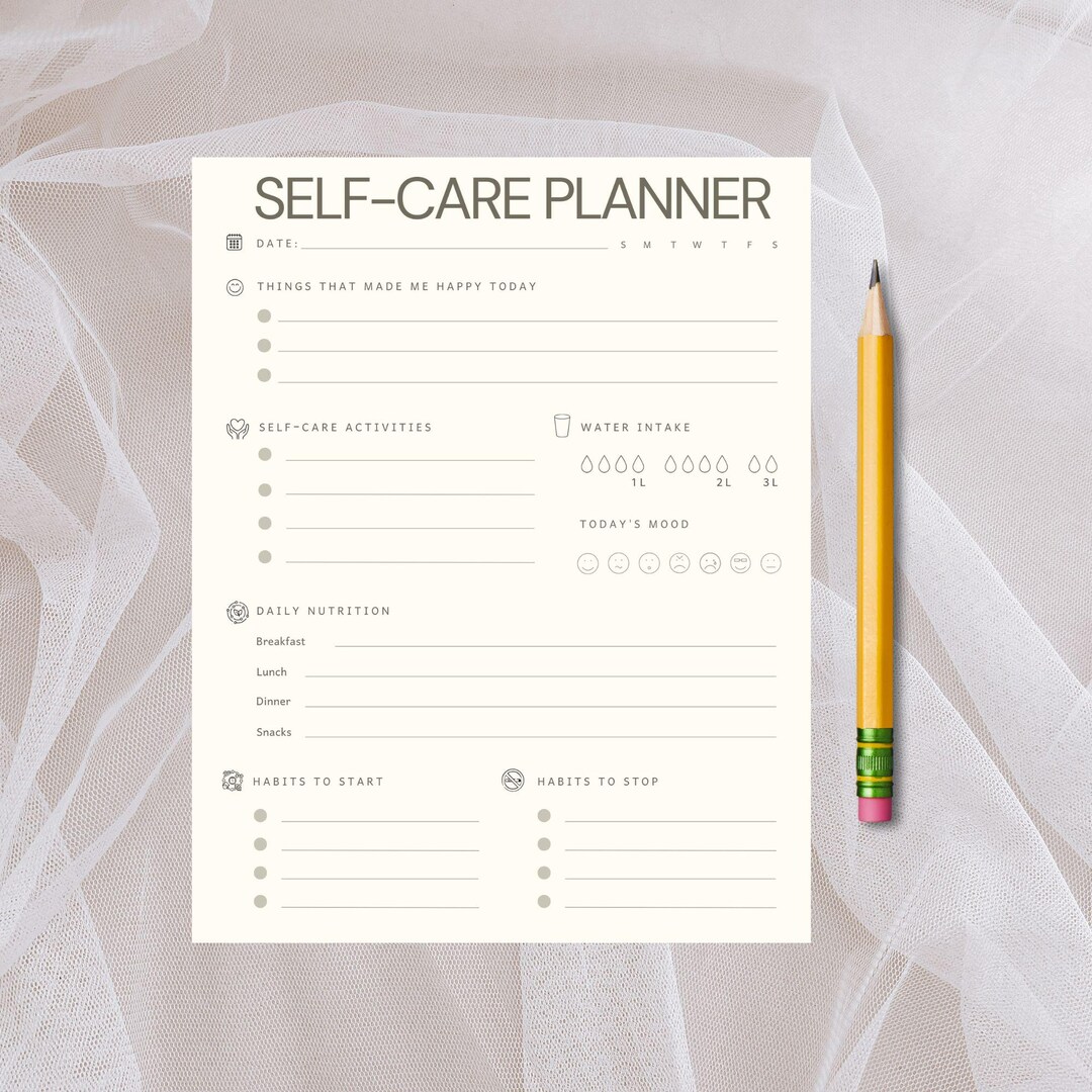 Self Care Planner Printable | A4 Daily Wellness Journal | Minimalist ...