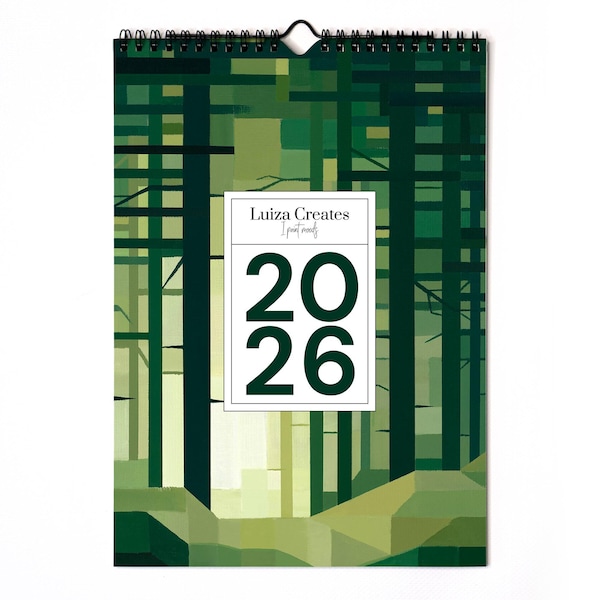 2026 Wandkalender: Kunstdrucke von moderner pixelartiger Landschaftsmalerei (A4, hängend)