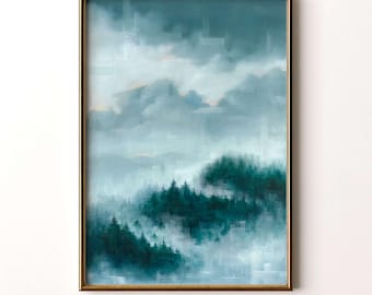 Väggkonst i dimmig skog: Arkivtryck av stämningsfullt landskap i nordvästra Stilla havet (Original reproduktion)