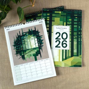 2026 Monthly Wall Calendar: Frameable Art Prints of Modern Pixelated Landscape Paintings (A4, Hanging)